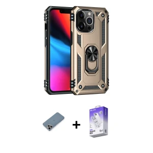 ieg™ iPhone 13 Pro Max Kılıf Ahenk Klasik Koleksiyonu - Siyah Bilvis 5in1 3D Magic Cam Ekran Koruyucu + Metal Kamera Lens Koruma Cam - MR