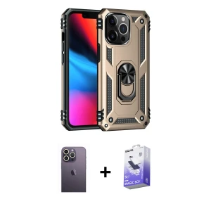ieg™ iPhone 13 Pro Max Kılıf Ahenk Klasik Koleksiyonu - Siyah Bilvis 5in1 5D Magic Hayalet Cam Ekran Koruyucu + Neon Fosforlu Kamera Lens - BZ