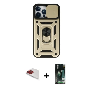 ieg™ iPhone 13 Pro Max Kılıf Ahenk Klasik - Şeffaf 360 Full Body Arka Koruyucu + Pers Alüminyum Kamera Lens - KI