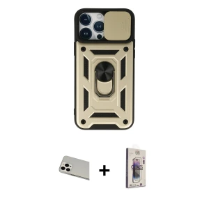 ieg™ iPhone 13 Pro Max Kılıf Ahenk Klasik - Siyah Bilvis 3D Cam Ekran Koruyucu + Rainbow Kamera Lens Koruma Cam - BZ