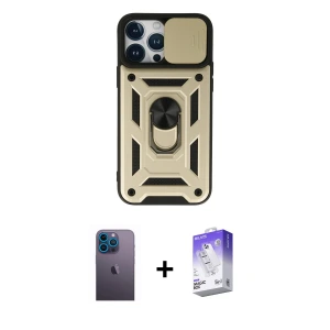 ieg™ iPhone 13 Pro Max Kılıf Ahenk Klasik - Siyah Bilvis 5in1 3D Magic Cam Ekran Koruyucu + Neon Fosforlu Kamera Lens - MI