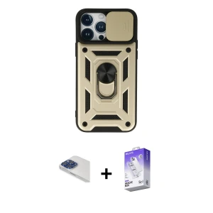 ieg™ iPhone 13 Pro Max Kılıf Ahenk Klasik - Siyah Bilvis 5in1 3D Magic Cam Ekran Koruyucu + Pers Alüminyum Kamera Lens - LT