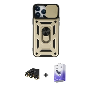 ieg™ iPhone 13 Pro Max Kılıf Ahenk Klasik - Siyah Bilvis 5in1 5D Magic Hayalet Cam Ekran Koruyucu + Raze Metal Kamera Lens - GD