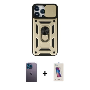 ieg™ iPhone 13 Pro Max Kılıf Ahenk Klasik - Siyah Joko 5D Cam + Neon Fosforlu Kamera Lens - MI