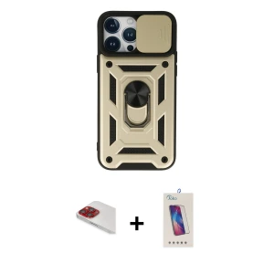 ieg™ iPhone 13 Pro Max Kılıf Ahenk Klasik - Siyah Joko 5D Cam + Pers Alüminyum Kamera Lens - KI