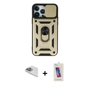 ieg™ iPhone 13 Pro Max Kılıf Ahenk Klasik - Siyah Joko 5D Cam + Pers Alüminyum Kamera Lens - SABE