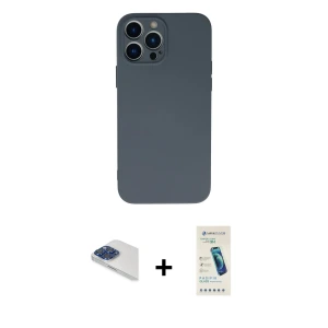 ieg™ iPhone 13 Pro Max Kılıf Ahenk Serisi - Şeffaf Pasifik Cam Ekran Koruyucu + Pers Alüminyum Kamera Lens - LT