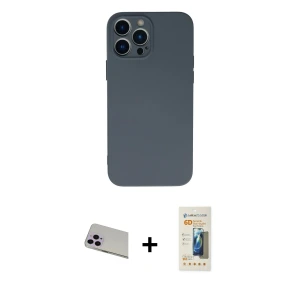 ieg™ iPhone 13 Pro Max Kılıf Ahenk Serisi - Siyah 6D Mat Seramik Hayalet Nano Ekran Koruyucu + Rainbow Kamera Lens Koruma Cam - MR
