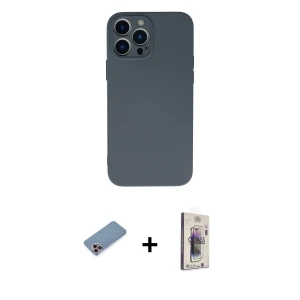 ieg™ iPhone 13 Pro Max Kılıf Ahenk Serisi - Siyah Bilvis 3D Cam Ekran Koruyucu + Shine Kamera Lens Koruma Cam - PE