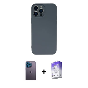 ieg™ iPhone 13 Pro Max Kılıf Ahenk Serisi - Siyah Bilvis 5in1 3D Magic Cam Ekran Koruyucu + Neon Fosforlu Kamera Lens - MI