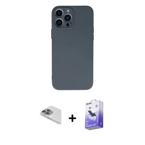 ieg™ iPhone 13 Pro Max Kılıf Ahenk Serisi - Siyah Bilvis 5in1 5D Magic Hayalet Cam Ekran Koruyucu + Pers Alüminyum Kamera Lens - SABE