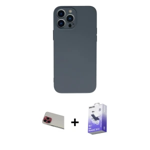 ieg™ iPhone 13 Pro Max Kılıf Ahenk Serisi - Siyah Bilvis 5in1 5D Magic Hayalet Cam Ekran Koruyucu + Rainbow Kamera Lens Koruma Cam - KI