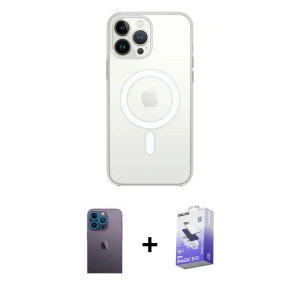 ieg™ iPhone 13 Pro Max Kılıf Ahenk Yansıma Prime - Siyah Bilvis 5in1 5D Magic Hayalet Cam Ekran Koruyucu + Neon Fosforlu Kamera Lens - MI