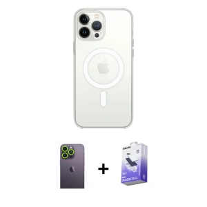 ieg™ iPhone 13 Pro Max Kılıf Ahenk Yansıma Prime - Siyah Bilvis 5in1 5D Magic Hayalet Cam Ekran Koruyucu + Neon Fosforlu Kamera Lens - YL