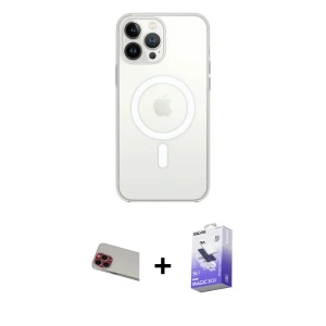 ieg™ iPhone 13 Pro Max Kılıf Ahenk Yansıma Prime - Siyah Bilvis 5in1 5D Magic Hayalet Cam Ekran Koruyucu + Rainbow Kamera Lens Koruma Cam - KI