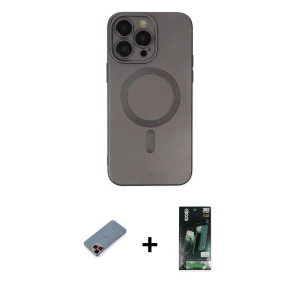 ieg™ iPhone 13 Pro Max Kılıf Akış Minimal Özel Seri - Şeffaf 360 Full Body Arka Koruyucu + Metal Kamera Lens Koruma Cam - KI