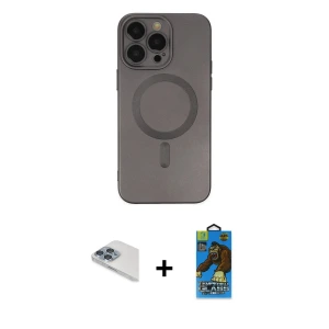 ieg™ iPhone 13 Pro Max Kılıf Akış Minimal Özel Seri - Siyah 18D Cam Ekran Koruyucu + Pers Alüminyum Kamera Lens - SABE