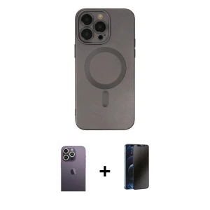 ieg™ iPhone 13 Pro Max Kılıf Akış Minimal Özel Seri - Siyah 3D Antistatik Hayalet Cam Ekran Koruyucu + Neon Fosforlu Kamera Lens - BZ