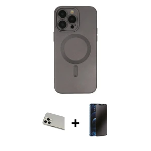 ieg™ iPhone 13 Pro Max Kılıf Akış Minimal Özel Seri - Siyah 3D Antistatik Hayalet Cam Ekran Koruyucu + Rainbow Kamera Lens Koruma Cam - BZ