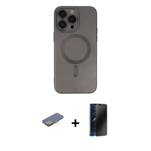 ieg™ iPhone 13 Pro Max Kılıf Akış Minimal Özel Seri - Siyah 3D Antistatik Hayalet Cam Ekran Koruyucu + Renkli Kamera Lens Koruma Cam - SI