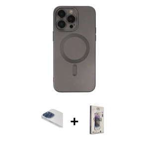 ieg™ iPhone 13 Pro Max Kılıf Akış Minimal Özel Seri - Siyah Bilvis 3D Cam Ekran Koruyucu + Pers Alüminyum Kamera Lens - LT
