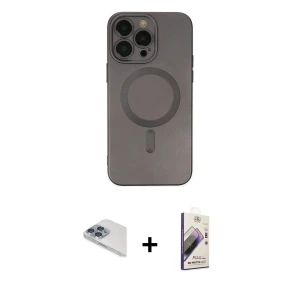 ieg™ iPhone 13 Pro Max Kılıf Akış Minimal Özel Seri - Siyah Bilvis 3D Mat Cam Ekran Koruyucu + Pers Alüminyum Kamera Lens - SABE