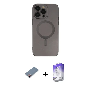 ieg™ iPhone 13 Pro Max Kılıf Akış Minimal Özel Seri - Siyah Bilvis 5in1 3D Magic Cam Ekran Koruyucu + Metal Kamera Lens Koruma Cam - KI