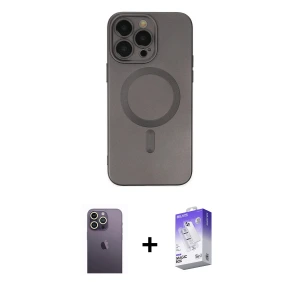 ieg™ iPhone 13 Pro Max Kılıf Akış Minimal Özel Seri - Siyah Bilvis 5in1 3D Magic Cam Ekran Koruyucu + Neon Fosforlu Kamera Lens - BZ