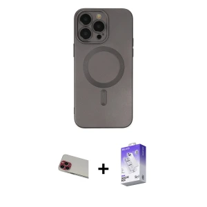 ieg™ iPhone 13 Pro Max Kılıf Akış Minimal Özel Seri - Siyah Bilvis 5in1 3D Magic Cam Ekran Koruyucu + Rainbow Kamera Lens Koruma Cam - KI