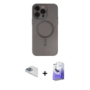 ieg™ iPhone 13 Pro Max Kılıf Akış Minimal Özel Seri - Siyah Bilvis 5in1 5D Magic Hayalet Cam Ekran Koruyucu + Pers Alüminyum Kamera Lens - SABE