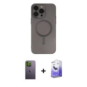 ieg™ iPhone 13 Pro Max Kılıf Akış Minimal Özel Seri - Siyah Bilvis 5in1 5D Magic Hayalet Cam Ekran Koruyucu + Neon Fosforlu Kamera Lens - YL