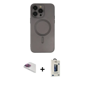 ieg™ iPhone 13 Pro Max Kılıf Akış Minimal Özel Seri - Siyah Bilvis Hayalet Cam Ekran Koruyucu + Pers Alüminyum Kamera Lens - GI