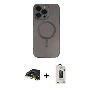 ieg™ iPhone 13 Pro Max Kılıf Akış Minimal Özel Seri - Siyah Bilvis Hayalet Cam Ekran Koruyucu + Raze Metal Kamera Lens - GD