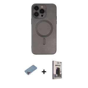 ieg™ iPhone 13 Pro Max Kılıf Akış Minimal Özel Seri - Siyah Bilvis Hayalet Cam Ekran Koruyucu + Shine Kamera Lens Koruma Cam - PE