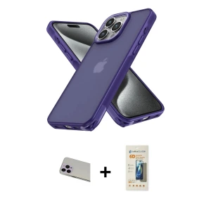 ieg™ iPhone 13 Pro Max Kılıf Atlas Form - Siyah 6D Mat Seramik Hayalet Nano Ekran Koruyucu + Rainbow Kamera Lens Koruma Cam - MR