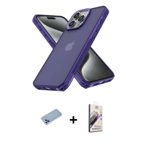 ieg™ iPhone 13 Pro Max Kılıf Atlas Form - Siyah Bilvis 3D Mat Cam Ekran Koruyucu + Shine Kamera Lens Koruma Cam - MI