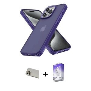 ieg™ iPhone 13 Pro Max Kılıf Atlas Form - Siyah Bilvis 5in1 3D Magic Cam Ekran Koruyucu + Rainbow Kamera Lens Koruma Cam - REGD