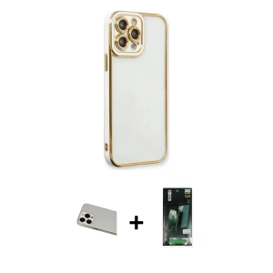 ieg™ iPhone 13 Pro Max Kılıf Çekirdek Klasik Serisi - Şeffaf 360 Full Body Arka Koruyucu + Rainbow Kamera Lens Koruma Cam - BZ