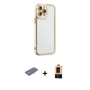 ieg™ iPhone 13 Pro Max Kılıf Çekirdek Klasik Serisi - Şeffaf Maxco Cam Ekran Koruyucu + Renkli Kamera Lens Koruma Cam - PE