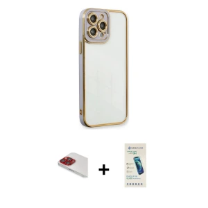 ieg™ iPhone 13 Pro Max Kılıf Çekirdek Klasik Serisi - Şeffaf Pasifik Cam Ekran Koruyucu + Pers Alüminyum Kamera Lens - KI