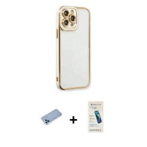 ieg™ iPhone 13 Pro Max Kılıf Çekirdek Klasik Serisi - Şeffaf Pasifik Cam Ekran Koruyucu + Shine Kamera Lens Koruma Cam - MI