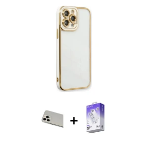 ieg™ iPhone 13 Pro Max Kılıf Çekirdek Klasik Serisi - Siyah Bilvis 5in1 3D Magic Cam Ekran Koruyucu + Rainbow Kamera Lens Koruma Cam - BZ