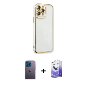 ieg™ iPhone 13 Pro Max Kılıf Çekirdek Klasik Serisi - Siyah Bilvis 5in1 5D Magic Hayalet Cam Ekran Koruyucu + Neon Fosforlu Kamera Lens - MI