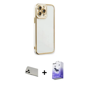 ieg™ iPhone 13 Pro Max Kılıf Çekirdek Klasik Serisi - Siyah Bilvis 5in1 5D Magic Hayalet Cam Ekran Koruyucu + Rainbow Kamera Lens Koruma Cam - BZ