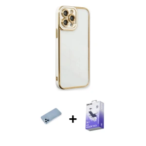 ieg™ iPhone 13 Pro Max Kılıf Çekirdek Klasik Serisi - Siyah Bilvis 5in1 5D Magic Hayalet Cam Ekran Koruyucu + Shine Kamera Lens Koruma Cam - MI