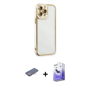 ieg™ iPhone 13 Pro Max Kılıf Çekirdek Klasik Serisi - Siyah Bilvis 5in1 5D Magic Hayalet Cam Ekran Koruyucu + Renkli Kamera Lens Koruma Cam - MI