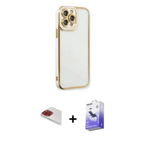 ieg™ iPhone 13 Pro Max Kılıf Çekirdek Klasik Serisi - Siyah Bilvis 5in1 5D Magic Hayalet Cam Ekran Koruyucu + Pers Alüminyum Kamera Lens - KI