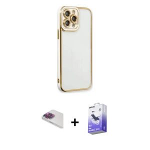 ieg™ iPhone 13 Pro Max Kılıf Çekirdek Klasik Serisi - Siyah Bilvis 5in1 5D Magic Hayalet Cam Ekran Koruyucu + Pers Alüminyum Kamera Lens - GI