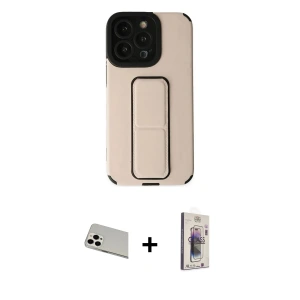 ieg™ iPhone 13 Pro Max Kılıf Çekirdek Yansıma - Siyah Bilvis 3D Cam Ekran Koruyucu + Rainbow Kamera Lens Koruma Cam - BZ