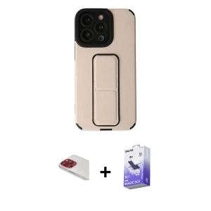 ieg™ iPhone 13 Pro Max Kılıf Çekirdek Yansıma - Siyah Bilvis 5in1 5D Magic Hayalet Cam Ekran Koruyucu + Pers Alüminyum Kamera Lens - KI